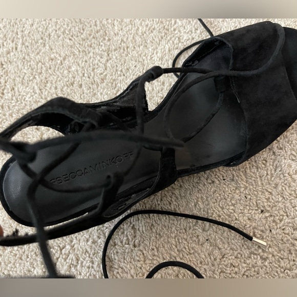 Rebecca Minkoff Suede Black and Brown Wedge Sandals Boho Festival gladiator - Picture 10 of 11